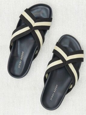 NEW Jenni Kayne Black White Stripe Cotton Crossover Sandals Size 38 US 8